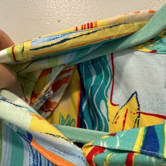 Vintage Button Down Tropical Shirt Patchwork Yellow Rayon Beach Women sz 22W - Picture 3 of 9